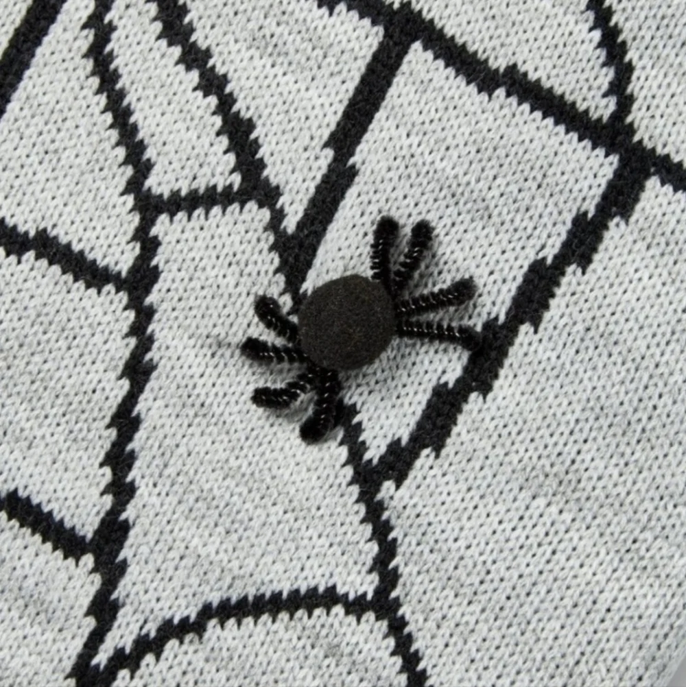 Hyde and Eek! Pet Spiderweb Grey Knit Sweater Halloween Fall October 3D Spiders
